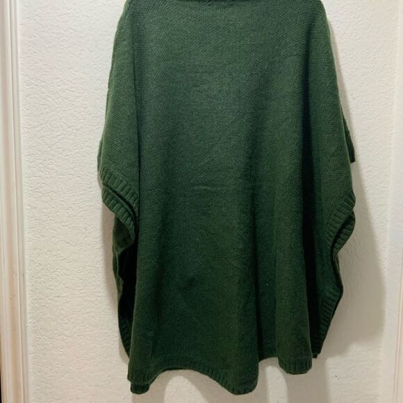 LOFT M/L Medium Large Heather Green Knit Poncho Sweater Wool Blend Soft Cozy - Picture 8 of 9